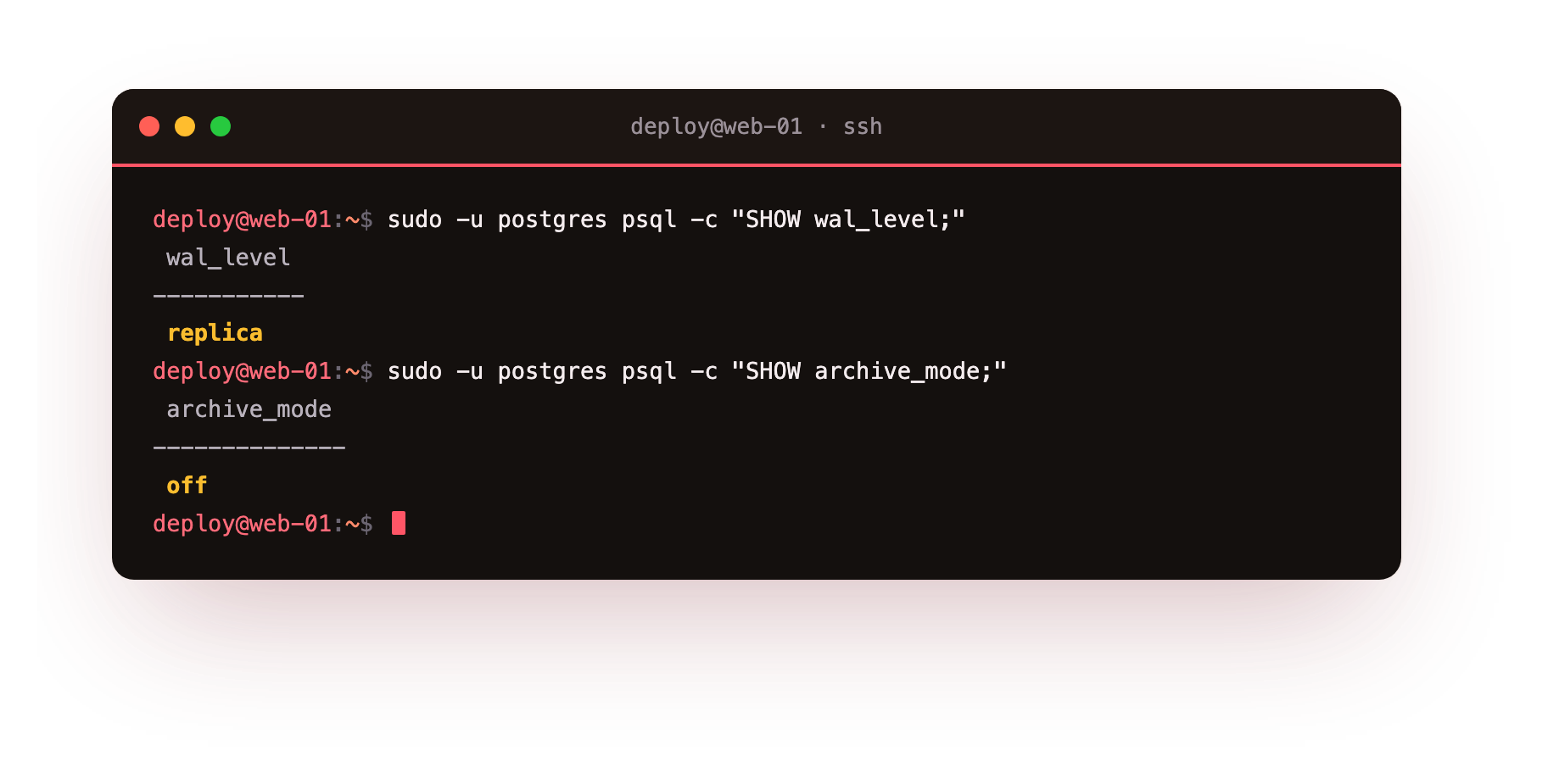 wal_level is replica and archive_mode is off by default
