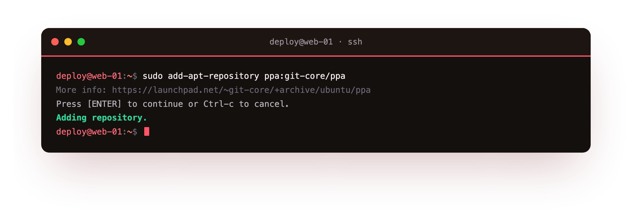 add-apt-repository adds the PPA and its signing key so apt can install packages from it