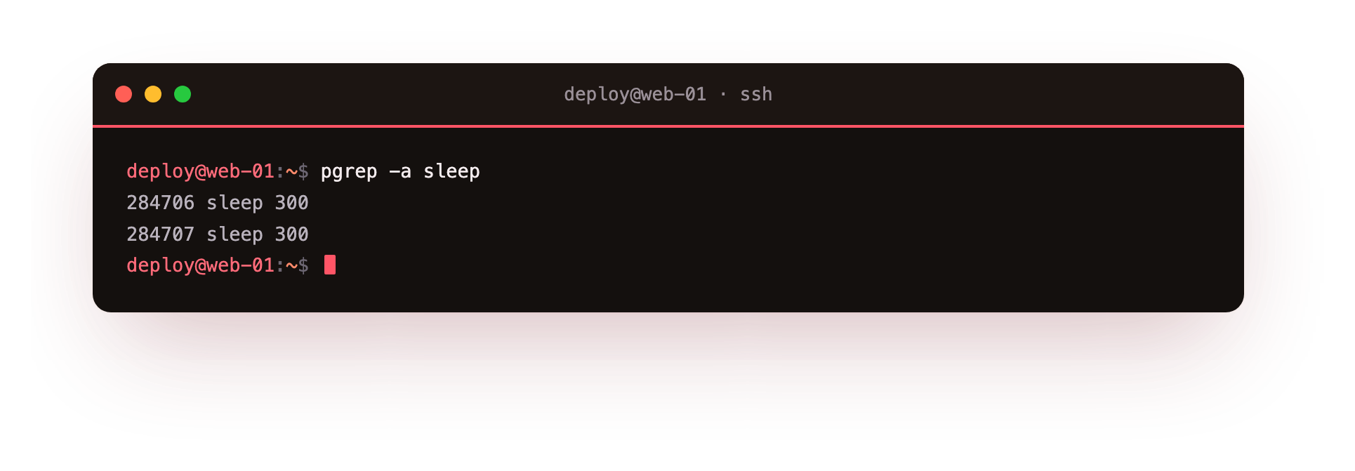 pgrep finds processes by name and prints their PID and command line