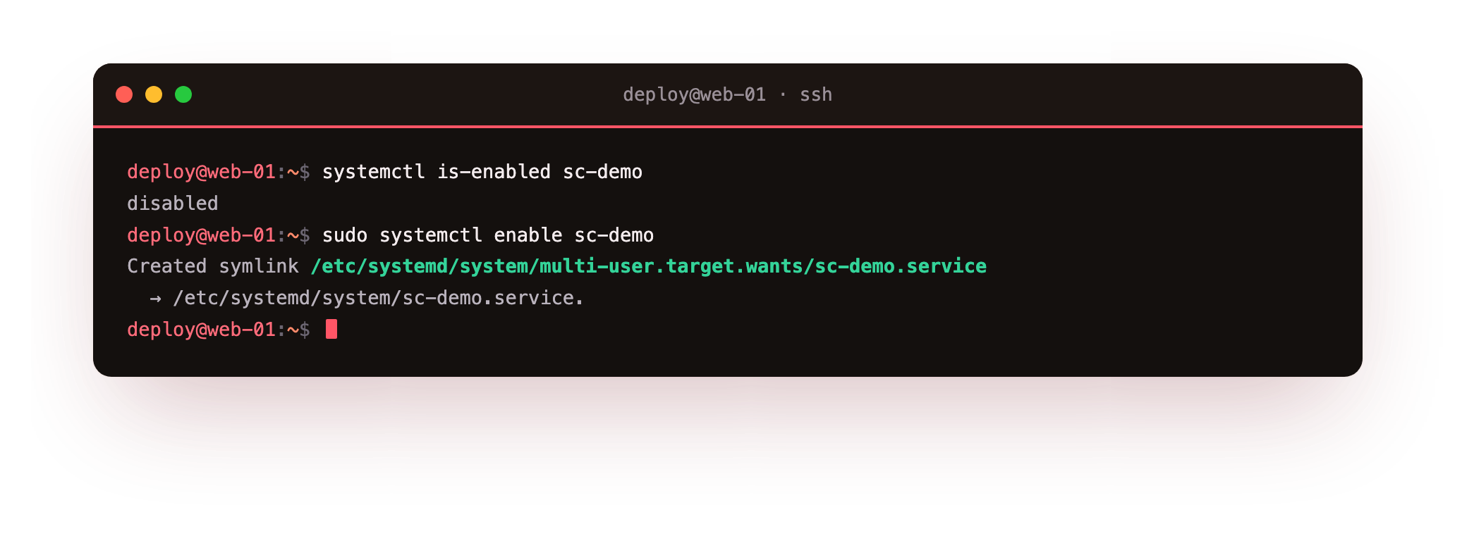 enable creates a symlink so the service starts on boot, which is separate from starting it now