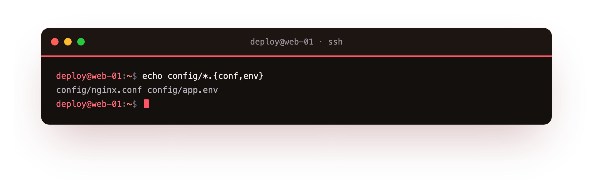 Brace expansion builds both config filenames from one pattern