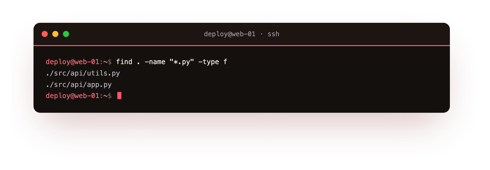 Adding -type f restricts find to regular files, here the Python sources