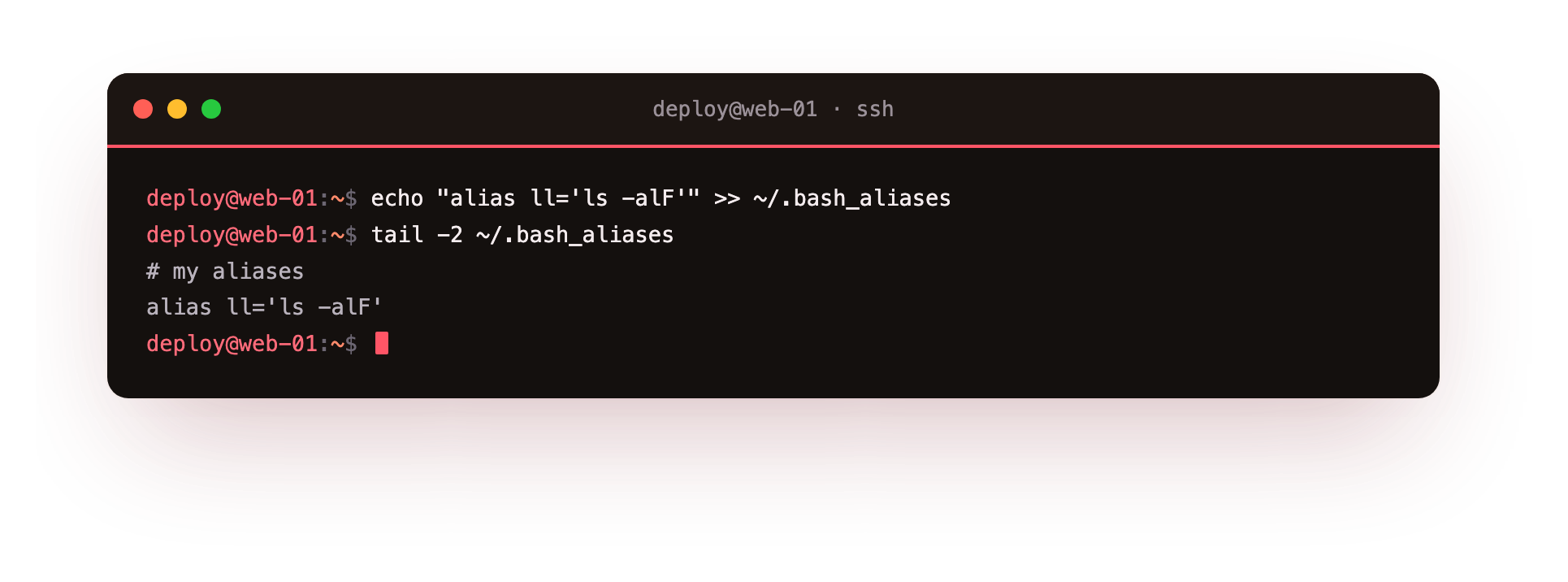 Appending the alias to ~/.bash_aliases makes it load on every future login