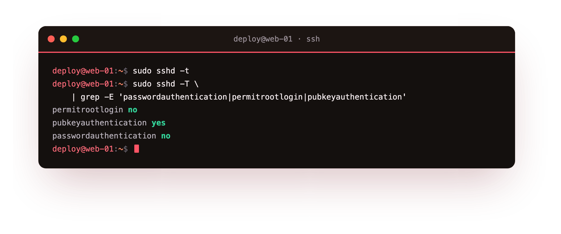 Verifying the effective SSH settings after hardening
