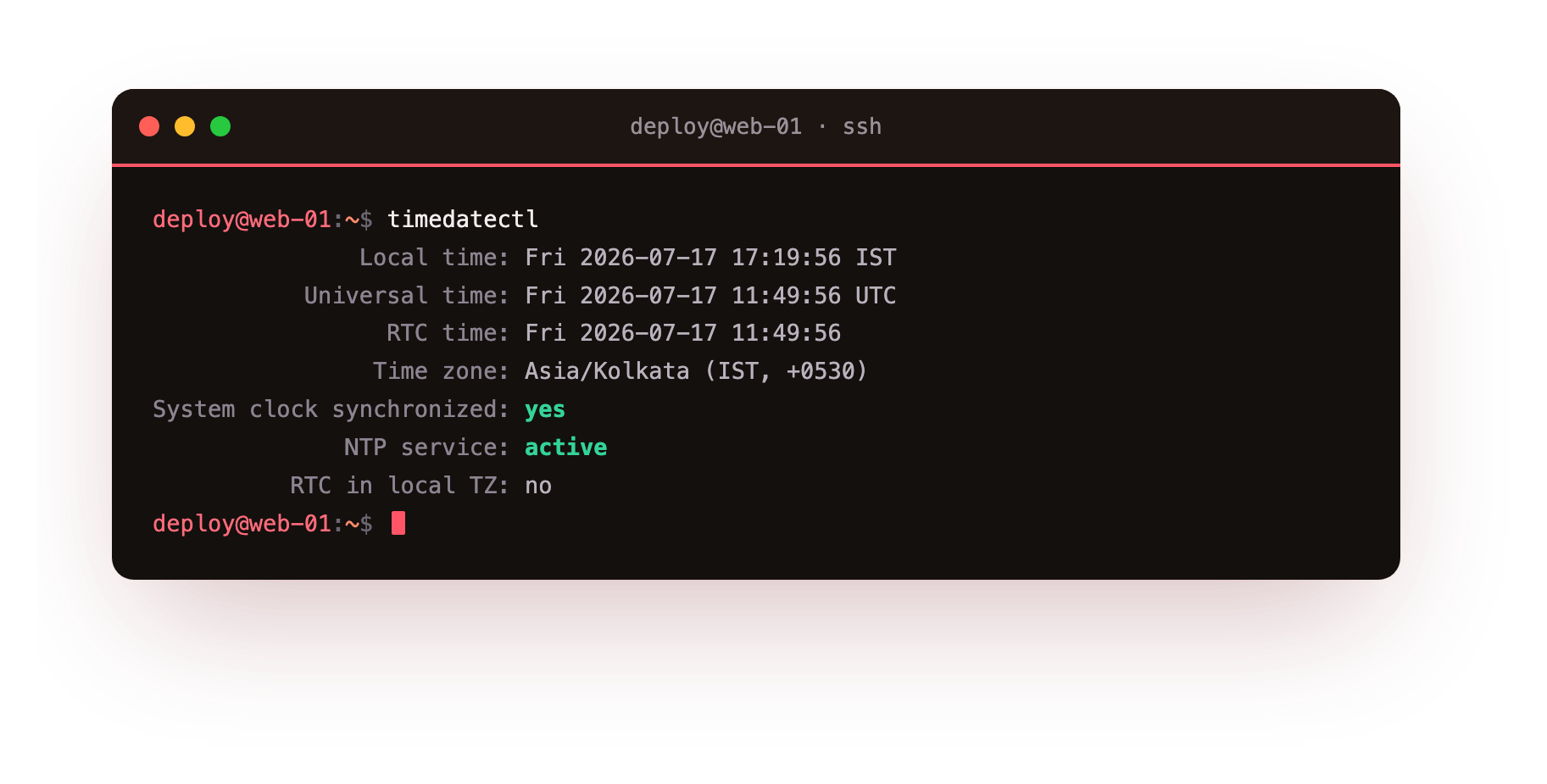 Clock synced to NTP in IST