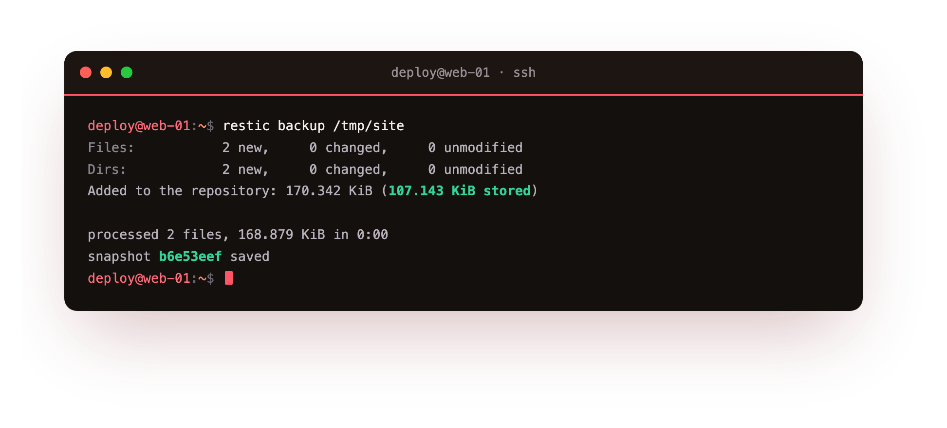 The first encrypted snapshot, stored off-server in object storage